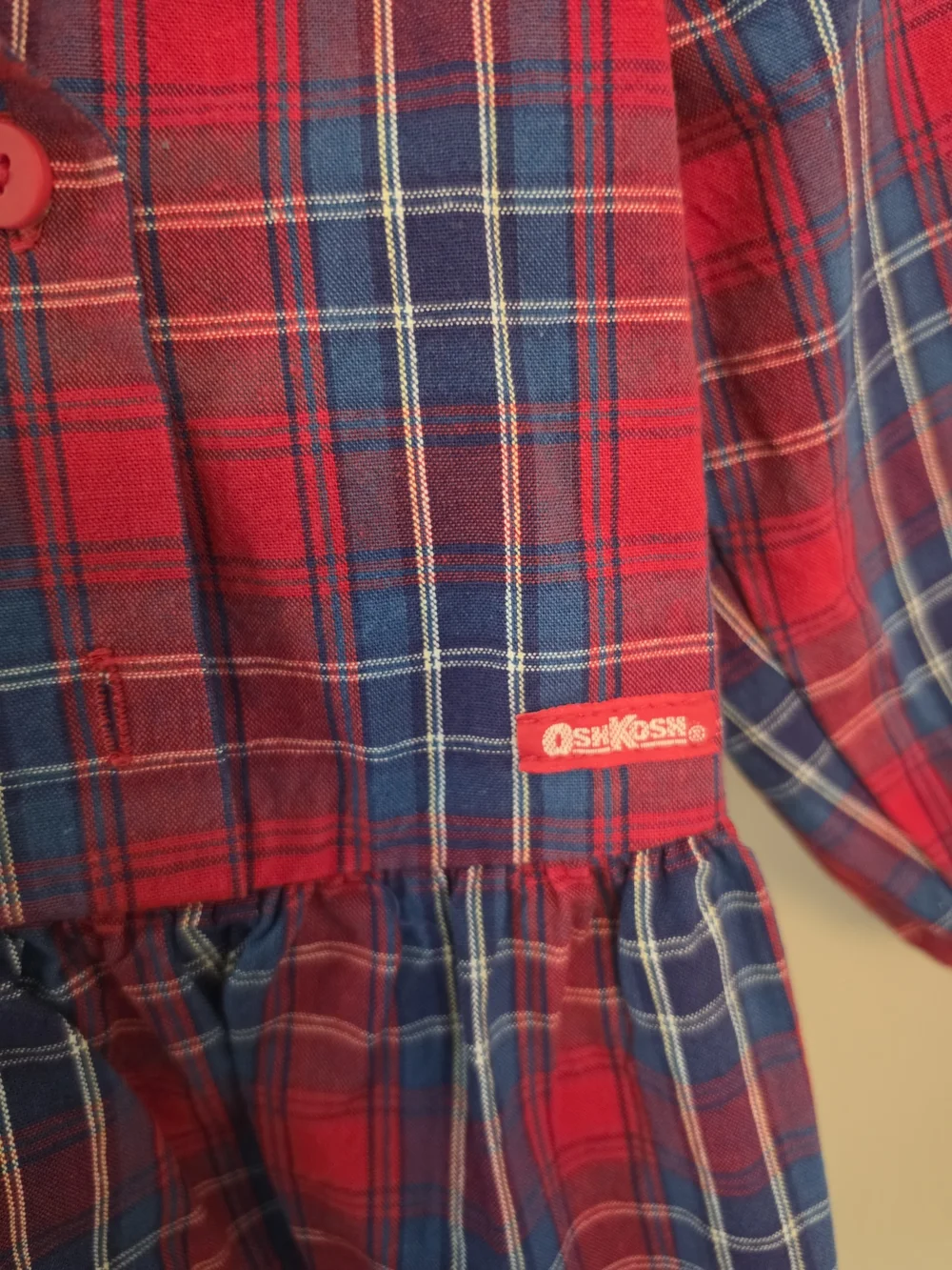 Vintage Rare Osh Kosk B Gosh Plaid Red Whit & Blue Girls Dress 2T